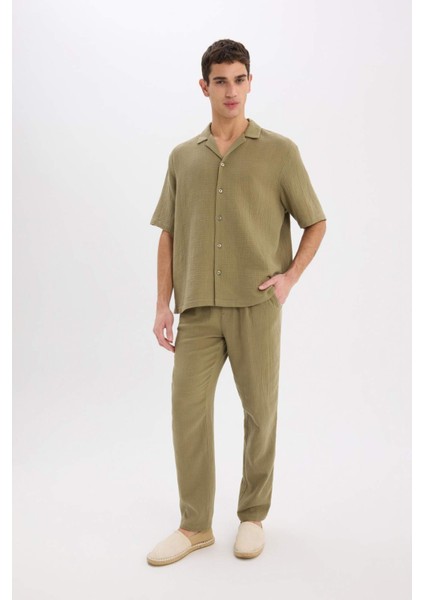 %100 Pamuk Relax Fit Rahat Kesim Yazlık Müslin Kısa Paça Pamuklu Jogger Pantolon D6144AX25SM