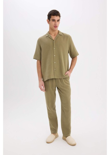 %100 Pamuk Relax Fit Rahat Kesim Yazlık Müslin Kısa Paça Pamuklu Jogger Pantolon D6144AX25SM