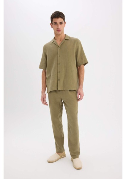 %100 Pamuk Relax Fit Rahat Kesim Yazlık Müslin Kısa Paça Pamuklu Jogger Pantolon D6144AX25SM