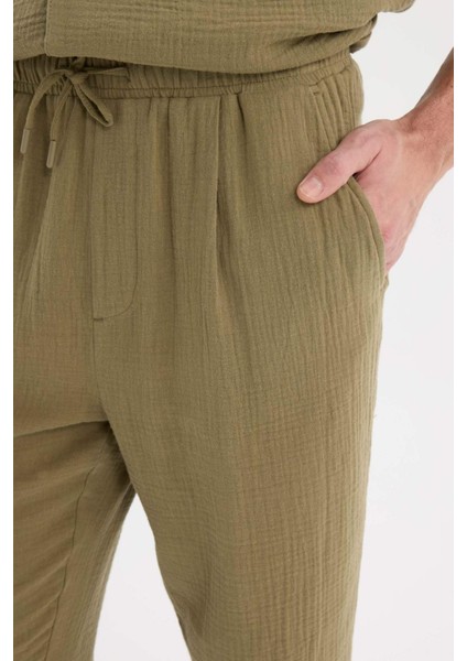 %100 Pamuk Relax Fit Rahat Kesim Yazlık Müslin Kısa Paça Pamuklu Jogger Pantolon D6144AX25SM