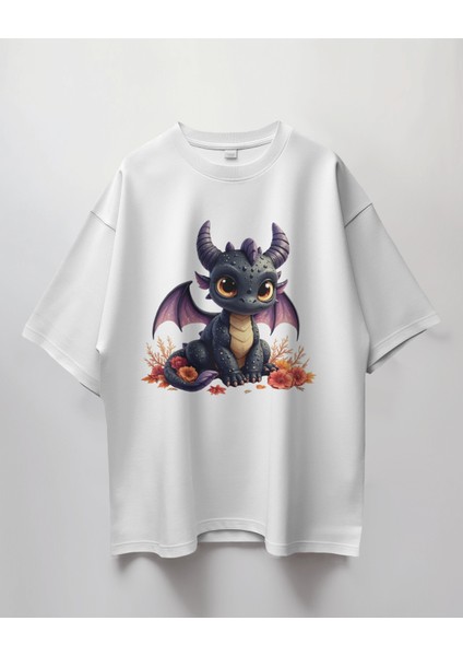 Sevimli Ejderha Baskılı Oversize Tişört – Ateş Gibi Tatlı, Stil Gibi Güçlü! 🐉🔥