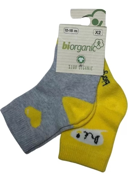 Bibaby Biorganic Hi Kız 2'li Çorap 68403 Gri Sarı
