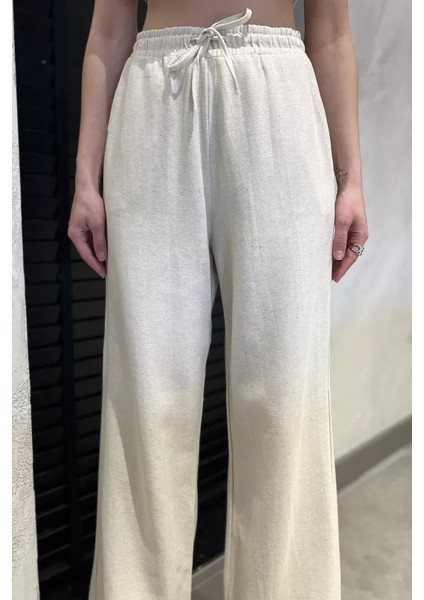 Yüksek Bel Keten Pantolon