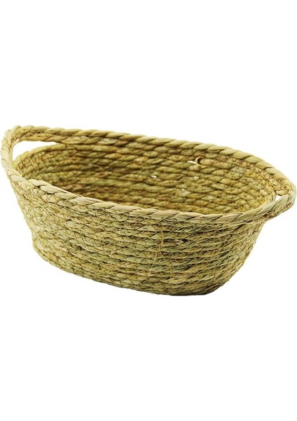 Oval - Kulplu Hasır Organizer Sepet 18X27CM - Y: 11CM (4457)