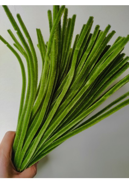 100'LÜ Ordu Yeşili Renkli Şönil, Eğitici Şönil Seti, Tüylü Tel, 30 cm 6mm