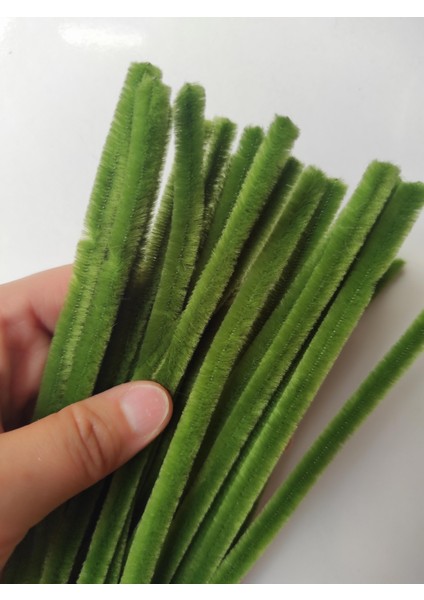 100'LÜ Ordu Yeşili Renkli Şönil, Eğitici Şönil Seti, Tüylü Tel, 30 cm 6mm fırsatları