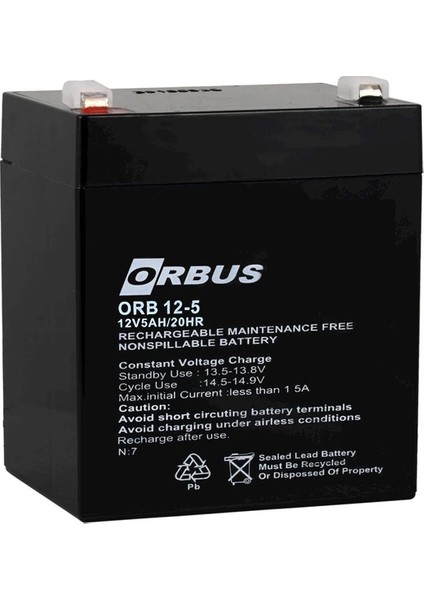 Akü 12 Volt 5 Amper Orbus ORB12-5 (90 x 70 x 101 Mm) (4457)