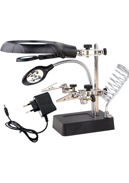 Büyüteç MG-16129C Masa Üstü Havya Sehpası Pilli+Adaptörlü (4.2V-500MA) (4457)