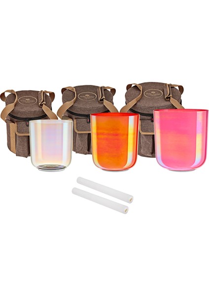 Sonic Energy 3-Parça Essence Crystal Singing Bowl Set (E4 / C4 / G3, 440 Hz)