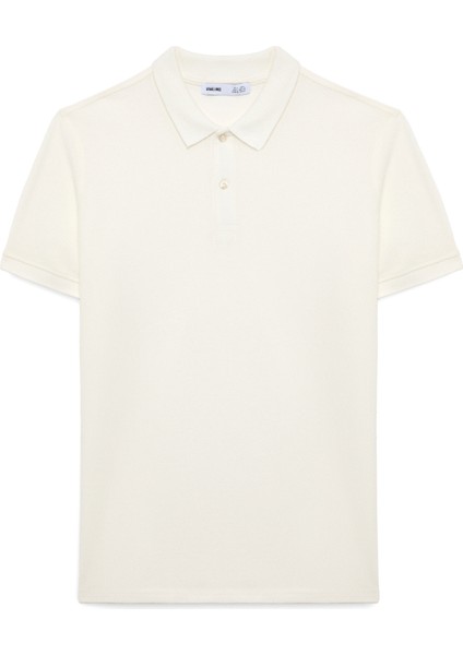 Flexore Erkek %100 Pamuk Kısa Kollu Regular Fit Ekru Polo Yaka T-Shirt