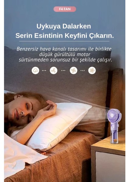 F4 Buharlı El Fanı USB Şarjlı, Sprey Özellikli, Ultra Hafif modelleri