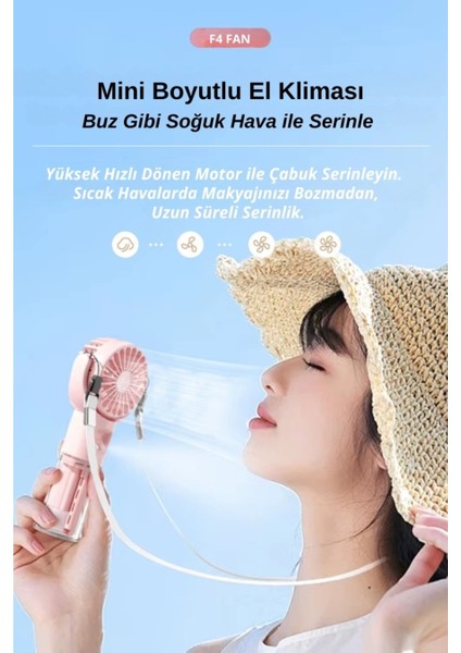 F4 Buharlı El Fanı USB Şarjlı, Sprey Özellikli, Ultra Hafif indirimleri