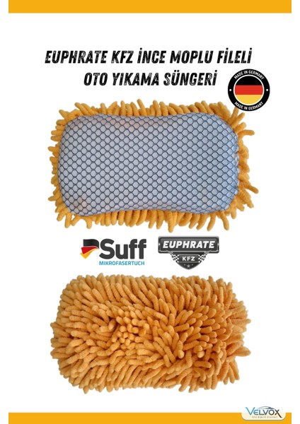 Ince Moplu ve Fileli Çift Yönlü Oto Yıkama Süngeri 23X10 cm Turuncu, Oto Bezi, Araç Bezi, Köpük Süngeri