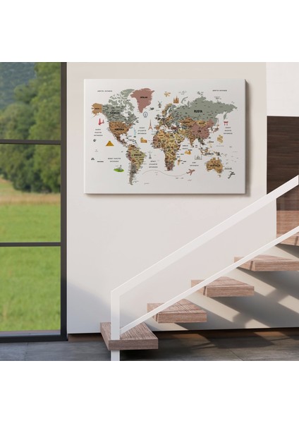- Türkçe Dünya Haritası Çok Detaylı Ünlü Yerler Sembollü Kanvas Tablo 1773 indirimleri