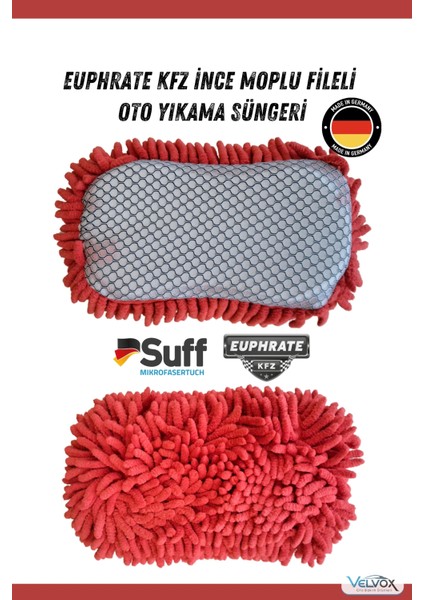 Ince Moplu ve Fileli Çift Yönlü Oto Yıkama Süngeri 23X10 cm Kırmızı, Oto Bezi, Araç Bezi, Köpük Süngeri