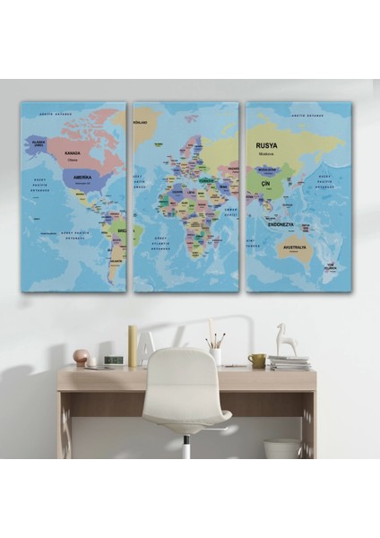 - Türkçe Dünya Haritası Ülke Başkentli ve Okyanuslu Dekoratif Kanvas Tablo 2232 modelleri