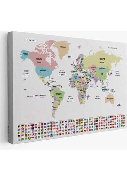 - Türkçe Dünya Haritası Kanvas Tablo Ülke Bayraklı ve Dekoratif 2384 fiyatları