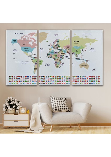 - Türkçe Dünya Haritası Kanvas Tablo Ülke Bayraklı ve Dekoratif 2384 modelleri