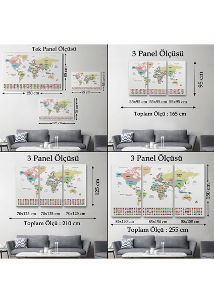 - Türkçe Dünya Haritası Kanvas Tablo Ülke Bayraklı ve Dekoratif 2384 fırsatları