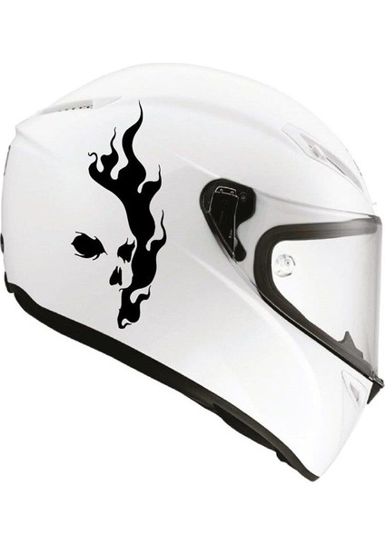 Tek Renk Alevli Kafatası (Flaming Skull Helmet Stickers) Kask Sticker Etiket Modeli