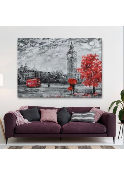 - Londra Sokakları Yağlıboya Görünüm Dekoratif Kanvas Duvar TABLOSU-3507