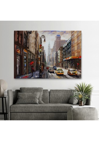 - New York Sokakları ve Sarı Taksi Yağlıboya Görünüm TABLO-3550