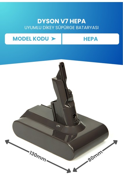 Dyson V7 Hepa Uyumlu Batarya (Standart Kapasite) 21.6 V 2100MAH Dikey Süpürge Bataryası fiyatları