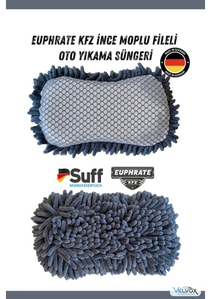 Ince Moplu ve Fileli Çift Yönlü Oto Yıkama Süngeri 23X10 cm Füme, Oto Bezi, Araç Bezi, Köpük Süngeri