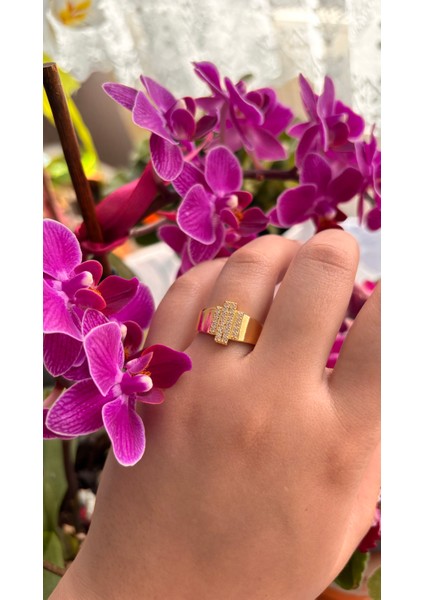 Gold Geometrik Taşlı Yüzük