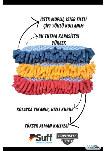 Ince Moplu ve Fileli Çift Yönlü 3'lü Oto Yıkama Süngeri 23X10 Cm, Oto Bezi, Araç Bezi, Köpük Süngeri modelleri