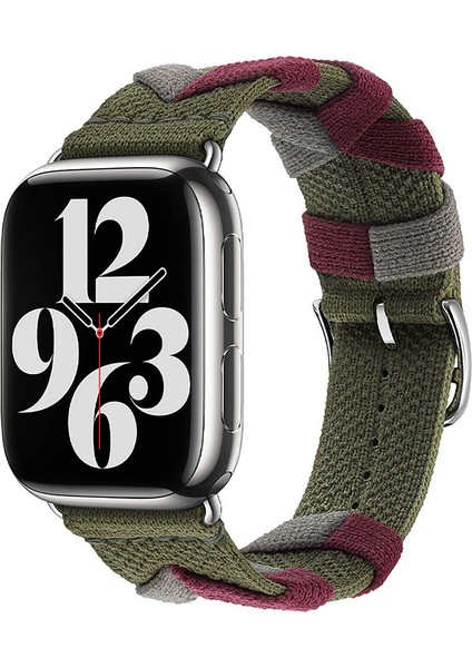 Watch 44MM Uyumlu Zore - Krd-97 Sarmal Örgü Tasarımlı Kordon-Haki