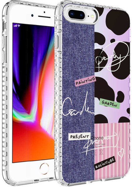 Apple iPhone 8 Plus Kılıf Airbag Kenarlı Renkli Desenli Silikon Tkdr Elegans Kapak-No8