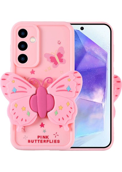 Galaxy A35 Kılıf Kamera Korumalı Figür Tasarımlı Tkdr Kapya Kapak-Pembe Açık