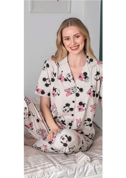 Alissa 6254 Kadın Mickey Mouselu Patlı Pijama Takımı