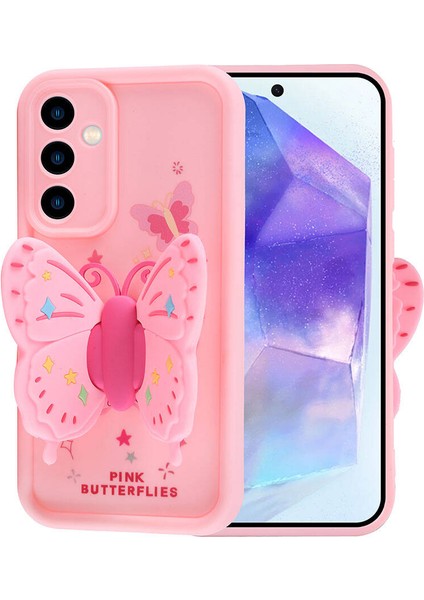 Galaxy A35 Kılıf Kamera Korumalı Figür Tasarımlı Tkdr Kapya Kapak-Pembe Açık