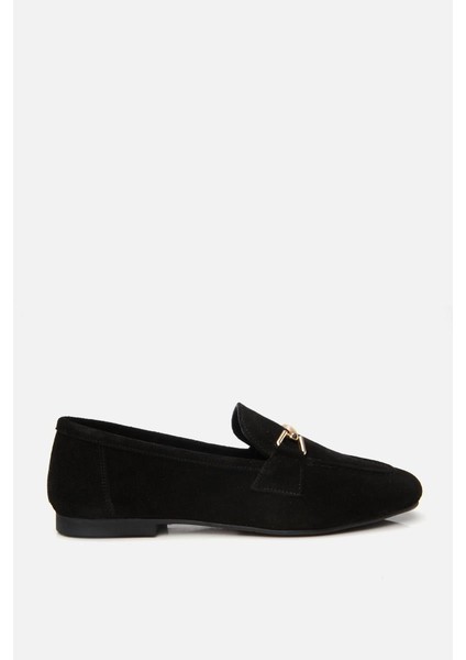 Kadın Deri Siyah Tokalı Loafer