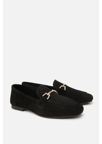 Kadın Deri Siyah Tokalı Loafer