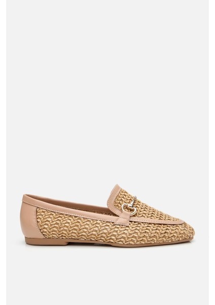 Kadın Bej Hasır Detaylı Tokalı Loafer