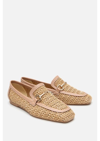 Kadın Bej Hasır Detaylı Tokalı Loafer
