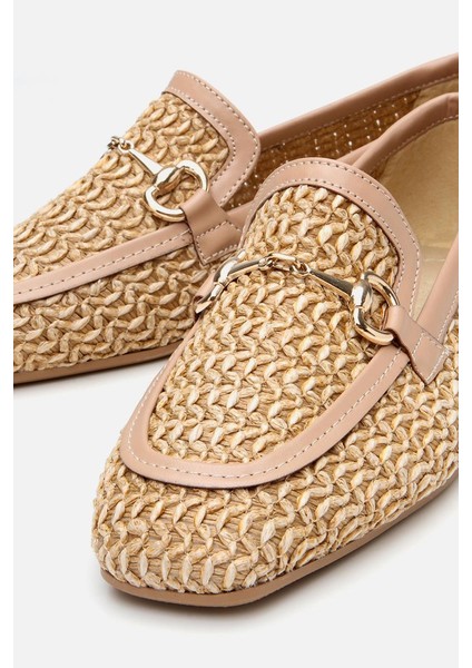 Kadın Bej Hasır Detaylı Tokalı Loafer