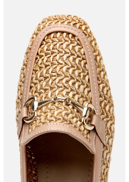 Kadın Bej Hasır Detaylı Tokalı Loafer