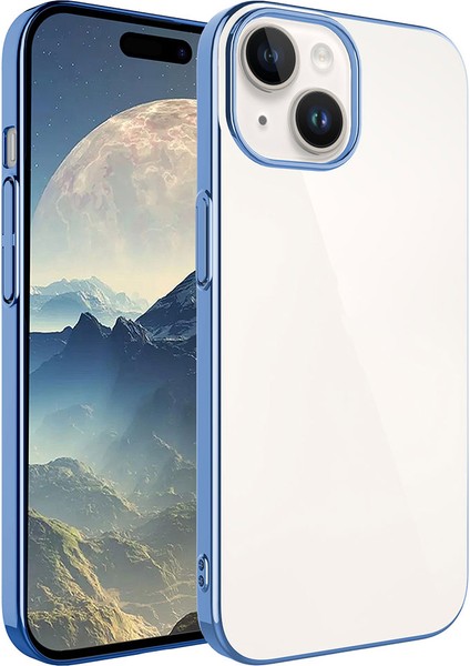 Apple iPhone 15 Plus Kılıf Sert Pc Renkli Çerçeveli Tkdr Riksos Kapak-Sierra Mavi