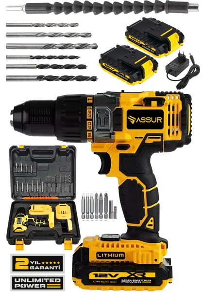 12V Metal Şanzıman Çift Akülü Bakır Sargı Şarjlı Matkap Akülü Vidalama