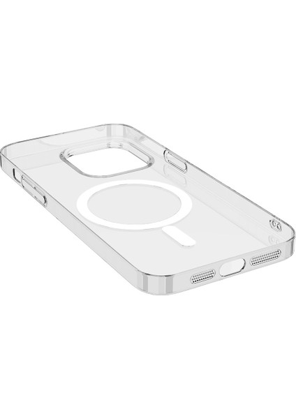 iPhone 15 Uyumlu Tkdr Magsafe Şarj Özellikli Şeffaf Tek Kamera Çerçeveli Porto Kapak-Renksiz