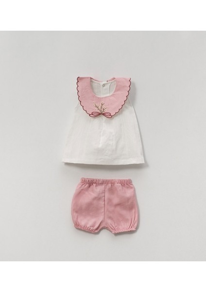 Kız Bebek Çiçek Nakışlı Şort Takımı