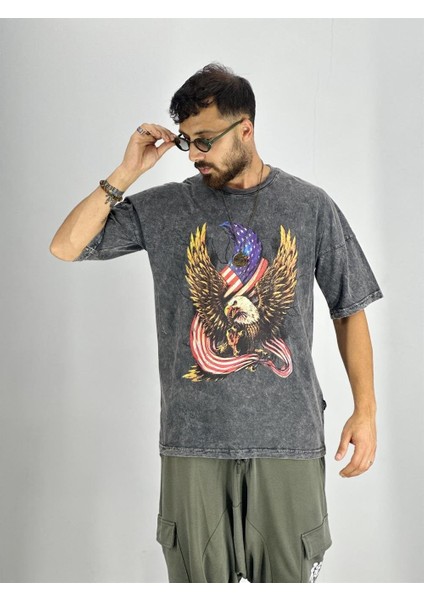 Erkek Yıkamalı Kumaş Baskılı T-Shirt fiyatları