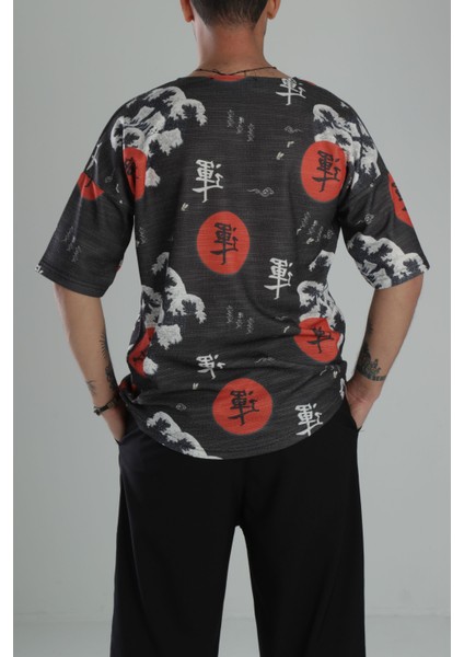 Çin Ağacı Desenli Oversize T-Shirt