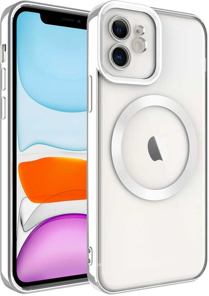 iPhone 11 Uyumlu Magsafe Wireless Şarj Özellikli Tkdr Setro Silikon-Gümüş