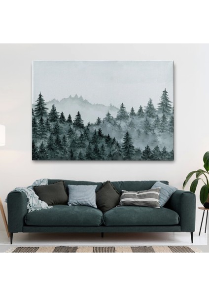 - Suluboya Görünümlü Orman Manzarası Dekoratif Kanvas Duvar TABLOSU-3644