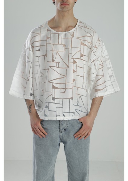 Tasarım Fakir Kol Beyaz T-Shirt